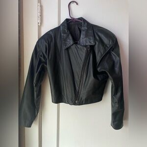 Vintage Black Leather Cropped Women's Jacket